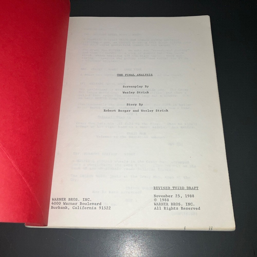 FINAL ANALYSIS (11/25/88) Gere/Basinger Sexy Rev. 3rd Draft wStiff Covers + COA!