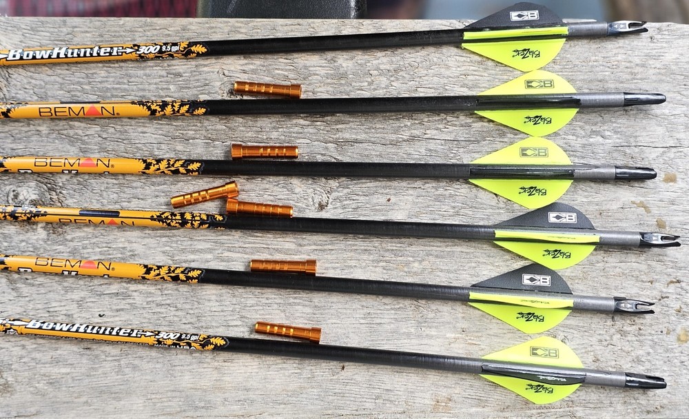 BEMAN ICS BOWHUNTER ARROWS SIZE 300 WITH 23 GRAIN COPPER INSERTS, 9.5 GPI. 6 PK,