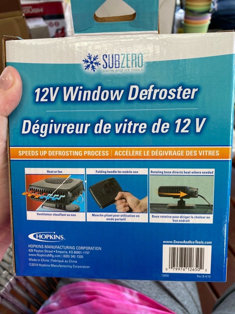 Subzero 12V Window Defroster/Fan Combo. Rotating Base, Folding Handle.