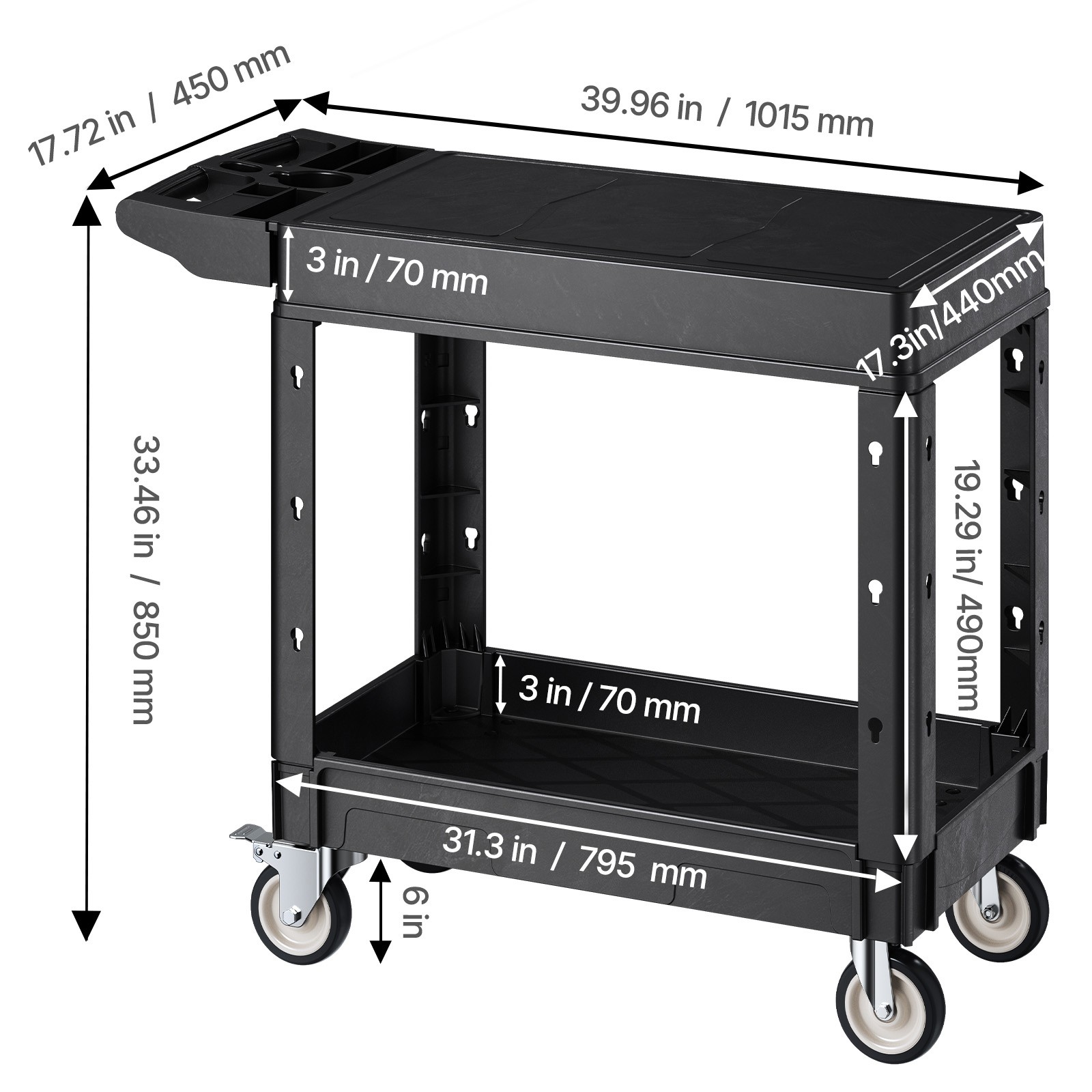 2-shelf Utility Cart 550 lbs 31.3 x 17.7-inch Service Cart with Wheels