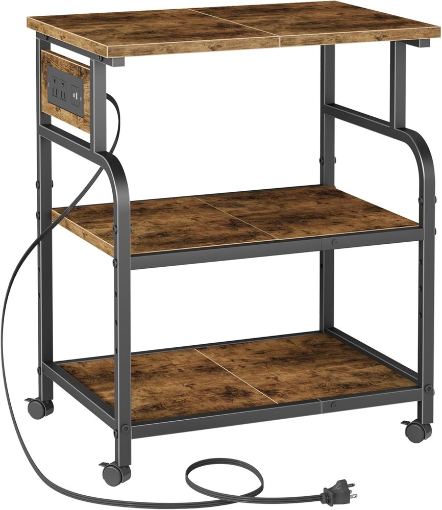 3 Tier Large Printer Stand W/ Power Outlet/Adjustable Storage Shelf Rolling Cart