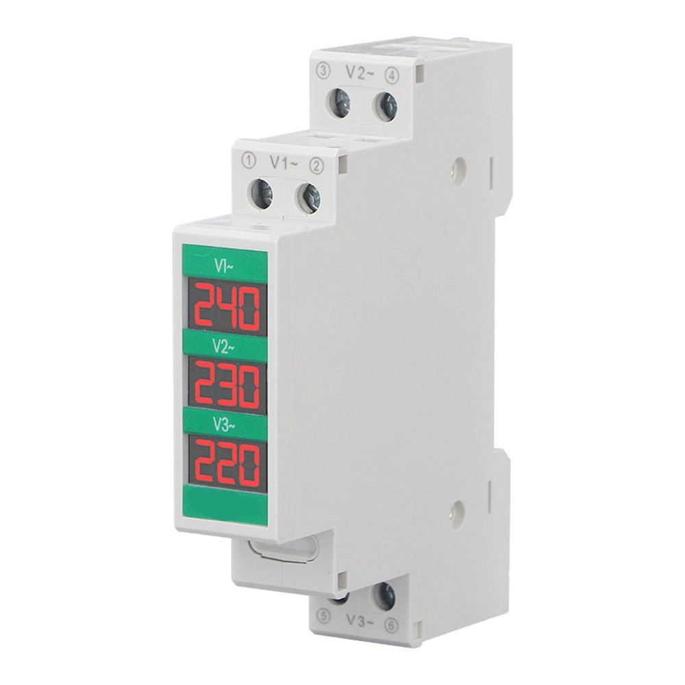 3-Phase AC Voltmeter Din Rail Mount Digital Voltage Meter Electric Power Meter