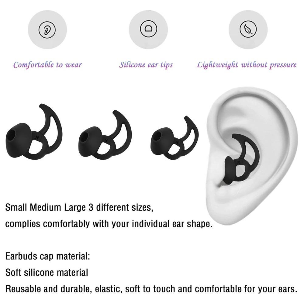 WKYMY Earbud Replacement Tips Silicone Ear Bud Covers SML, Black