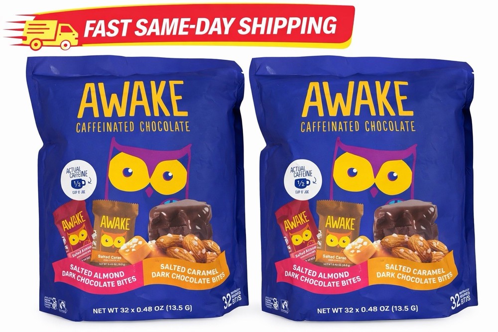 2-PACK Awake Caffeinated Chocolate Bites – 32 Individually Wrapped Pieces each