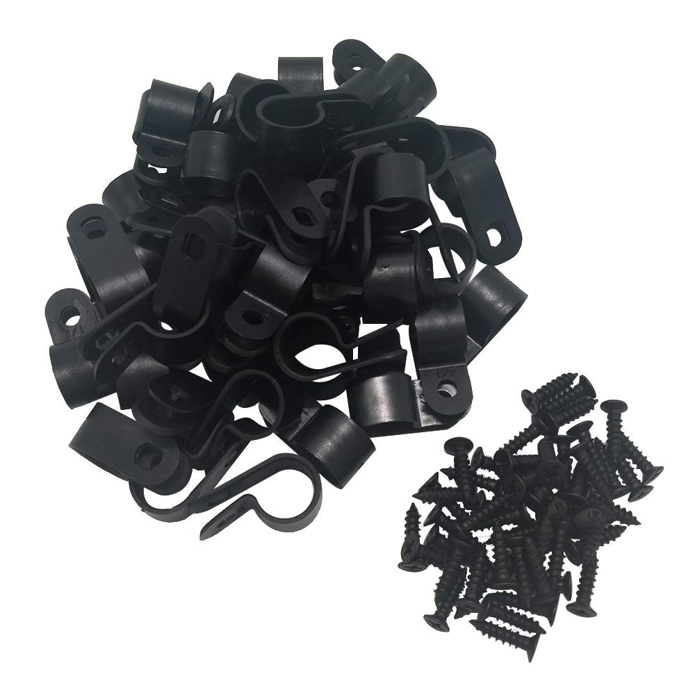50 Pack 1/2 Inch R-Type Cable Clips Light Wire Cable Organizer with Screws
