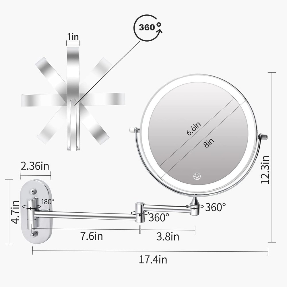 5000mAh Rechargeable Wall Mounted Lighted Makeup Vanity Mirrors, Double Sided...