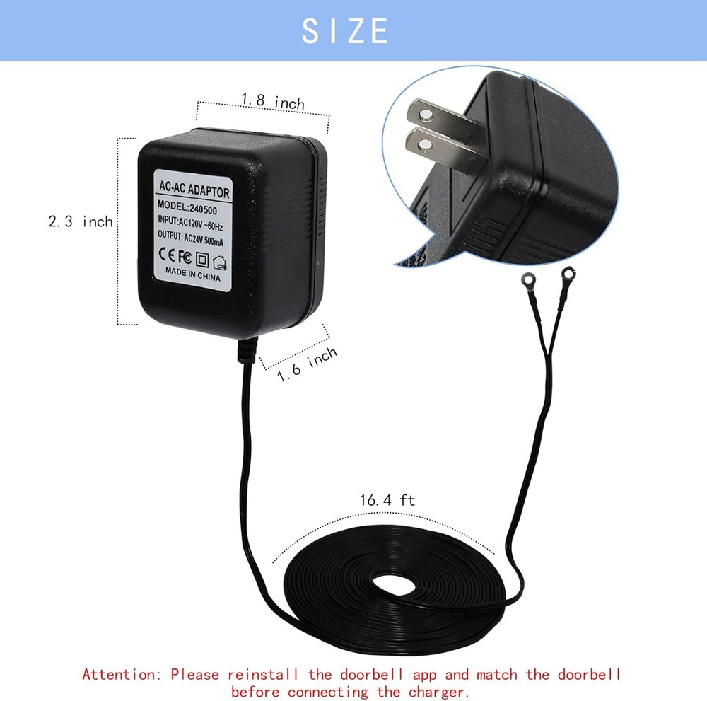 24V Transformer Doorbell Power Adapter Cable