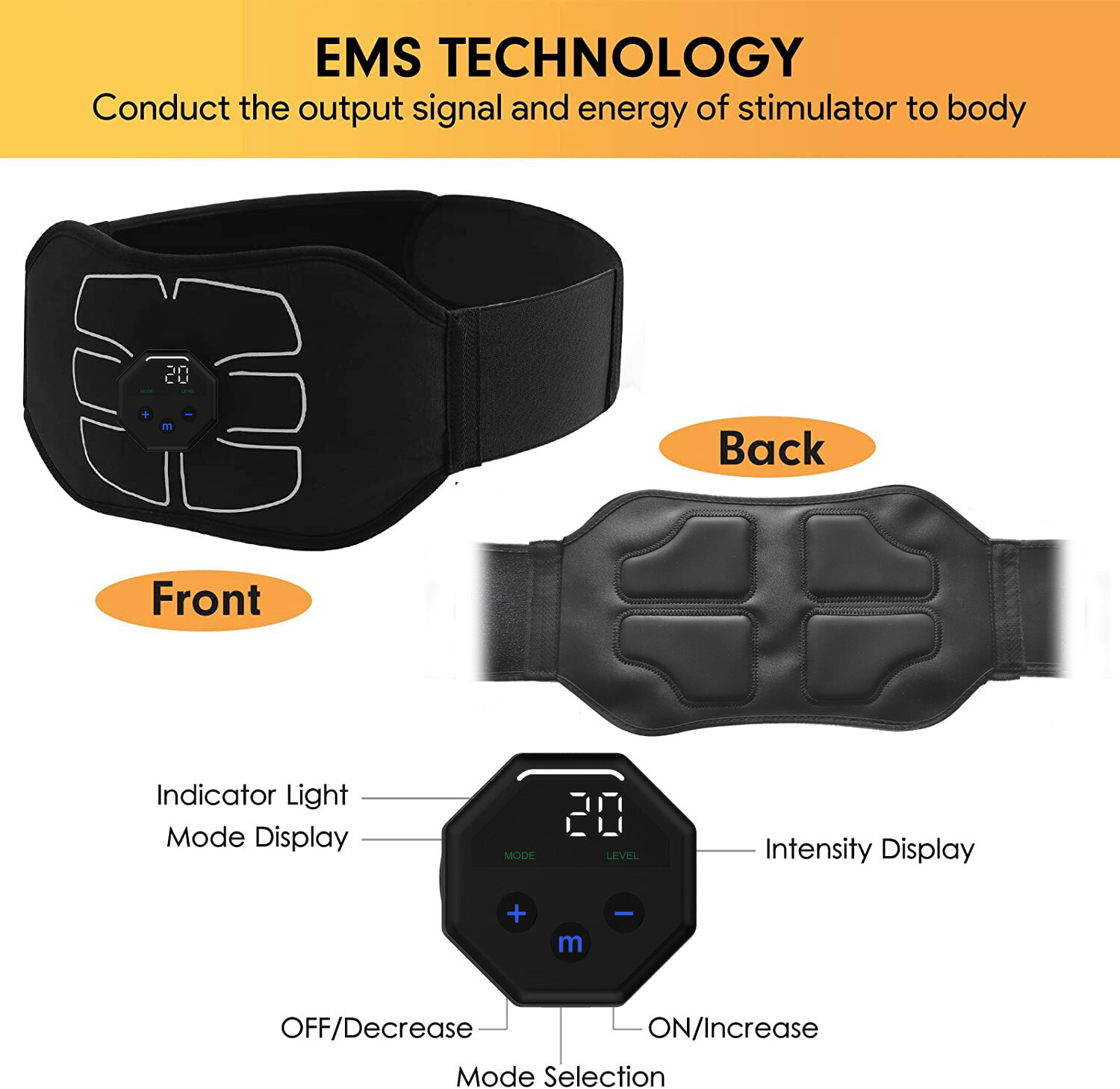 Rechargeable EMS Abdominal Muscle Toning Belt Trainer ABS Stimulator Toner Belt