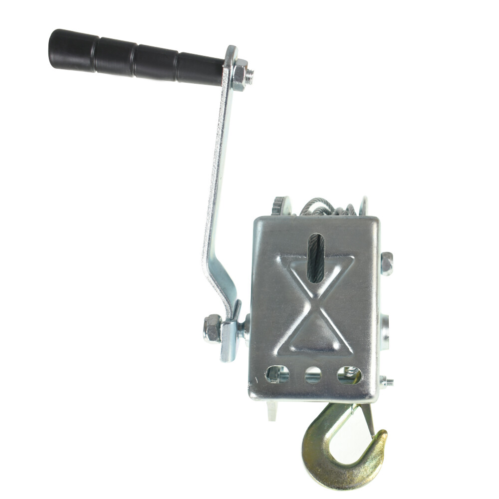 800lbs Hand Winch Hand Crank Strap Gear Winch ATV Boat Trailer With 26ft Cable