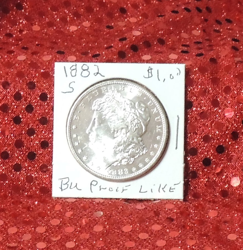 1882-s Morgan Silver Dollar.  Gem Brilliant Bu Proof Like