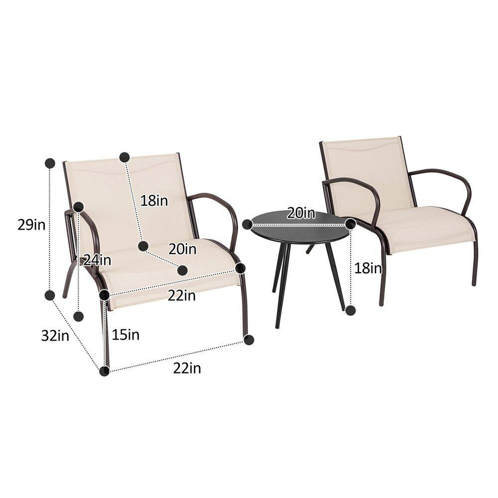 3 Piece Metal Patio Conversation Seating Set