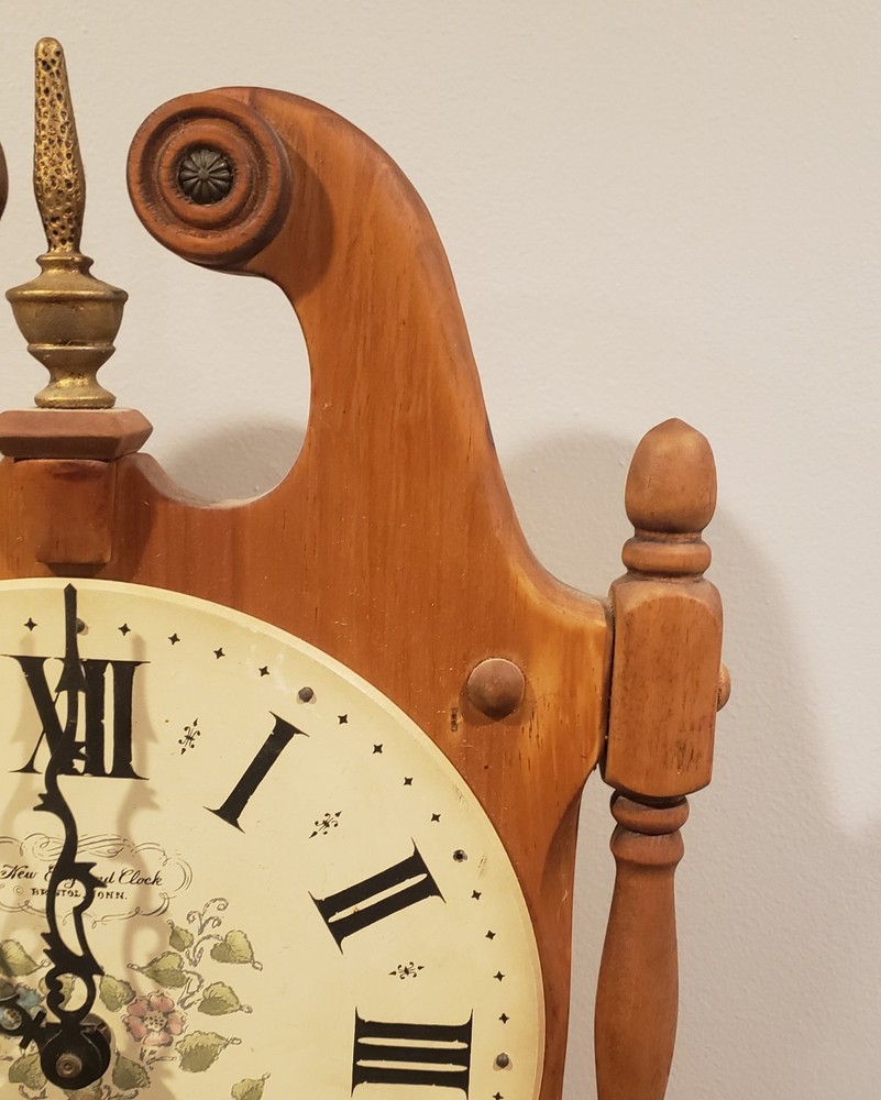 New England Clock Company Pendulum Driven Scroll Clock W/ Key.