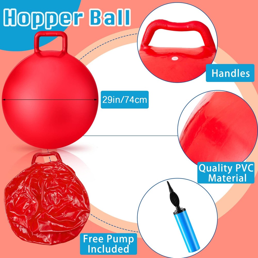 Lewtemi 3 Pcs 29" Hopper Bouncing Ball with Handle - Red, Blue, Green