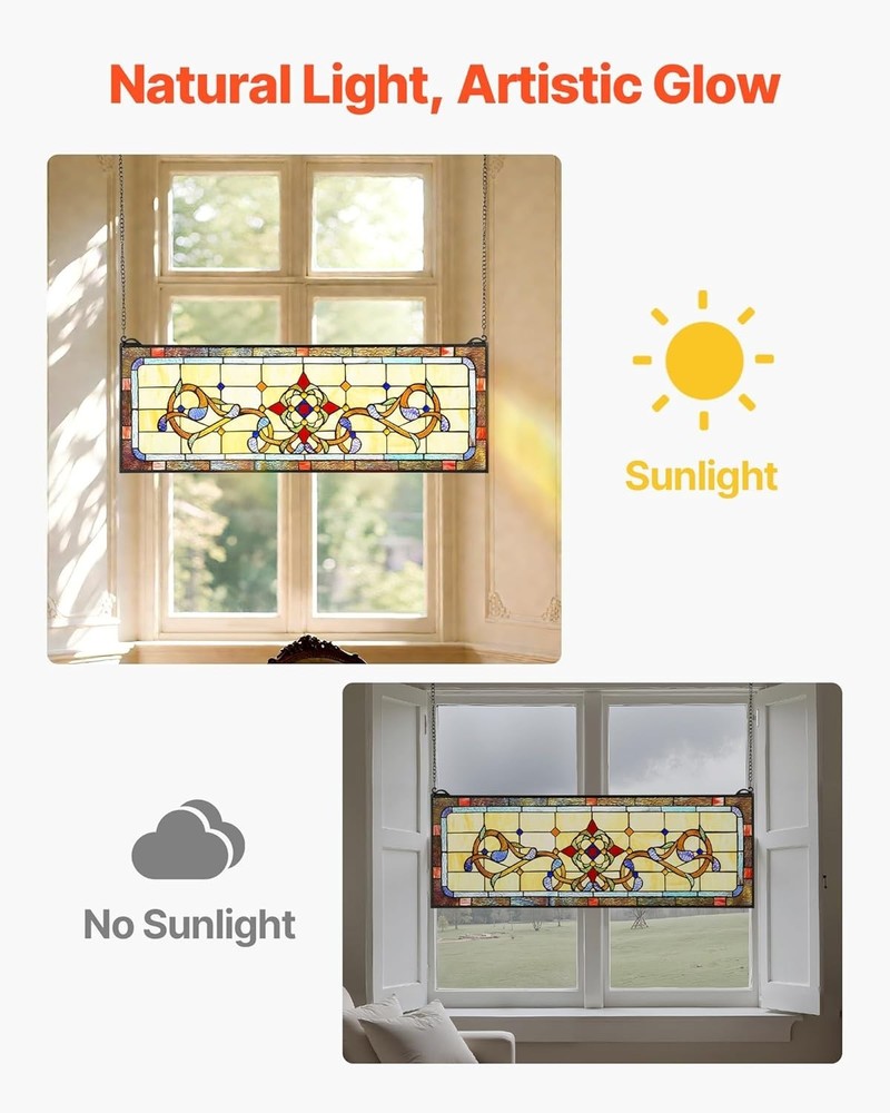 Tiffany Style Stained Glass Window Panel Hanging Transom