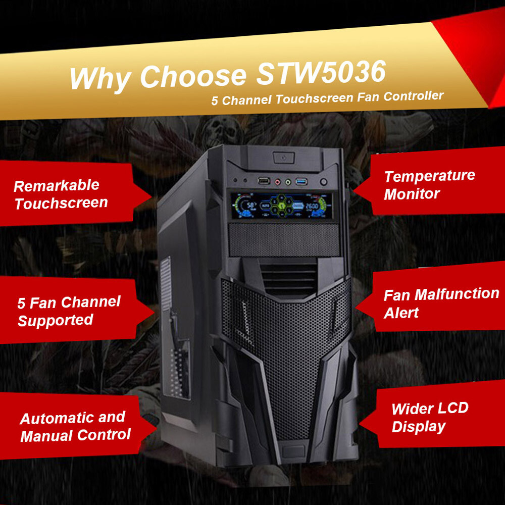 5.25 inch PC Bay LCD Front Panel Temperature Sensor Controller 5 Channel O0W0