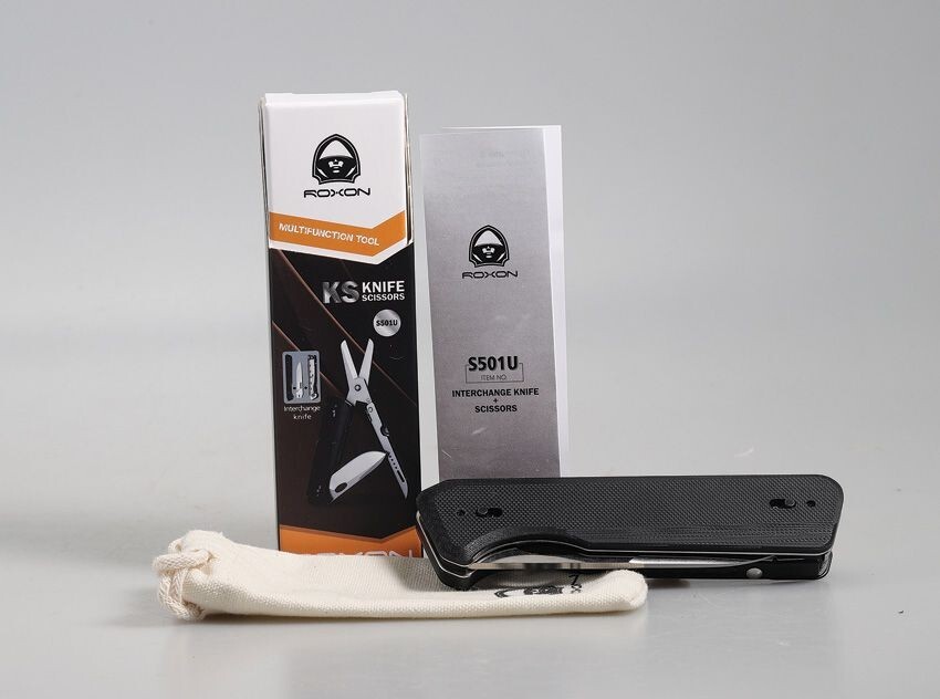 ROXON KS Multi Tool Black With Large Interchangeable Blade Scissors Pocket Clip