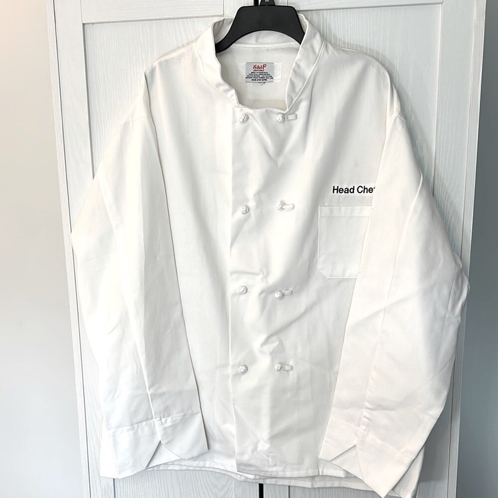 S&H White Men's Chefs Coat with "Head Chef" Embroidered on Chest 3XL