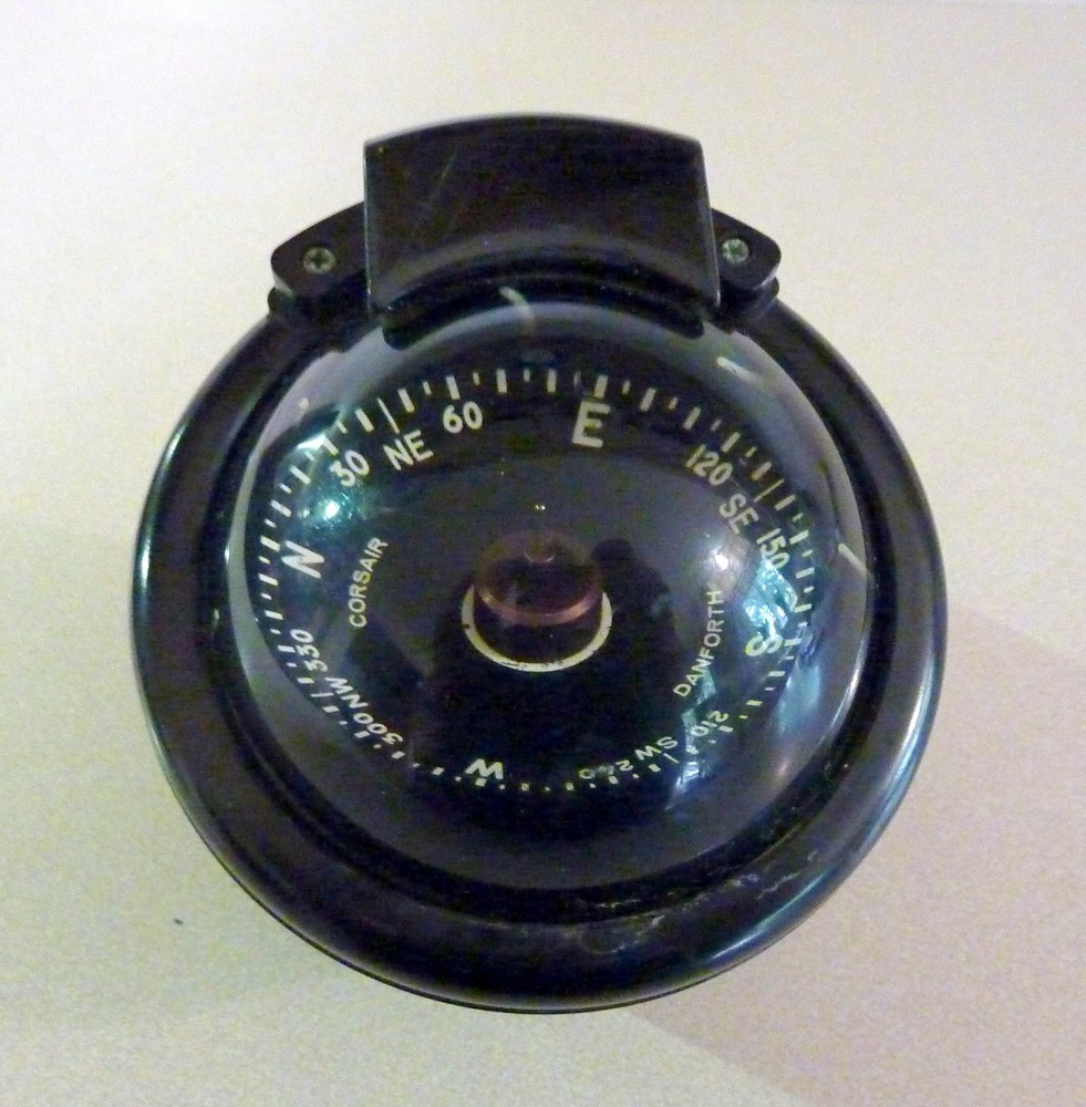 Vintage Danforth ‘Corsair’ Marine Compass Dome Lens, Bracket Mount Nautical Inst