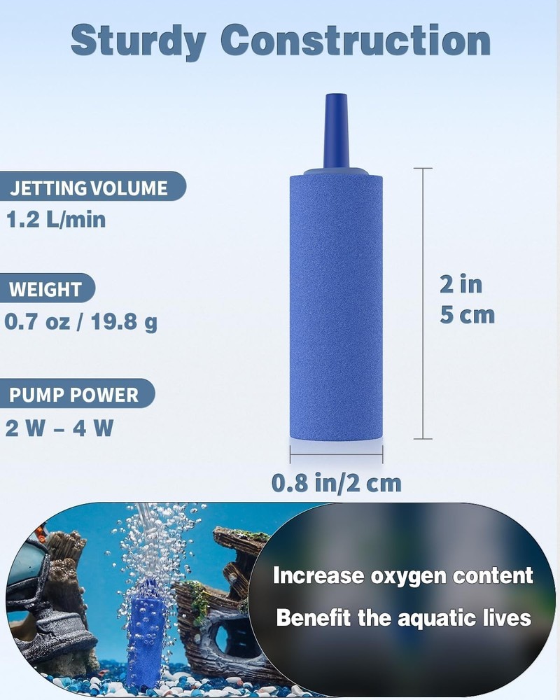 Space-Saving 2-Inch Airstone Diffusers - Ideal for Small Fish Tanks & Gardens