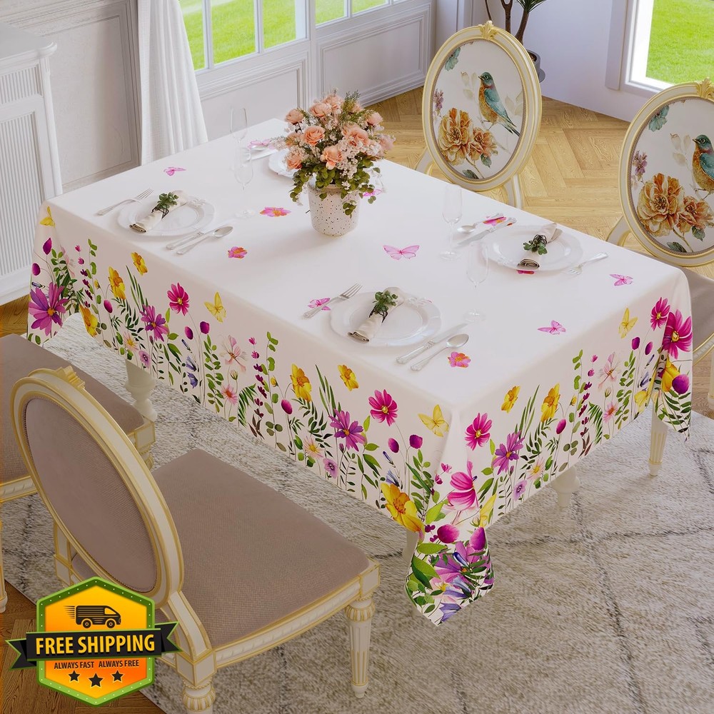 Softalker Easter Tablecloth 60x84 Rectangular Floral Waterproof Stain Resistant