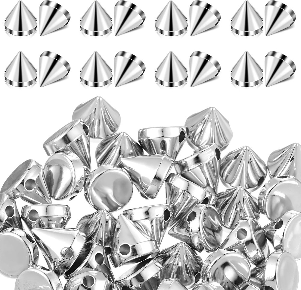 150 Pcs Spikes for Clothes Silver Cone Spikes Cool Punk ABS Cone Studs Rivets fo