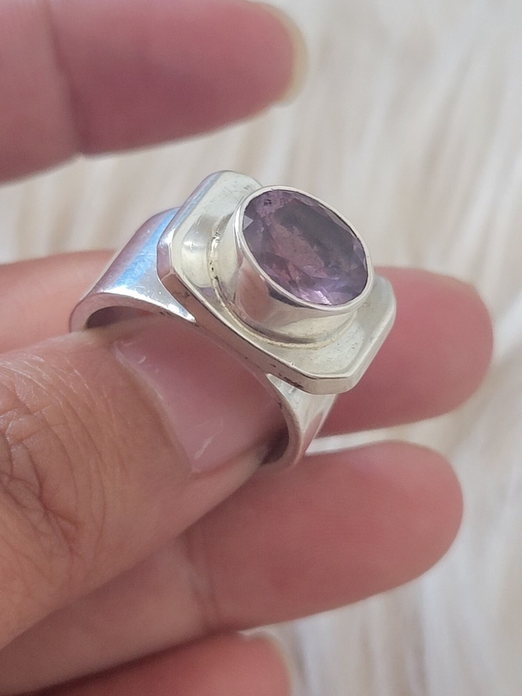 925 solid Sterling Silver & amethyst handmade ring size 6