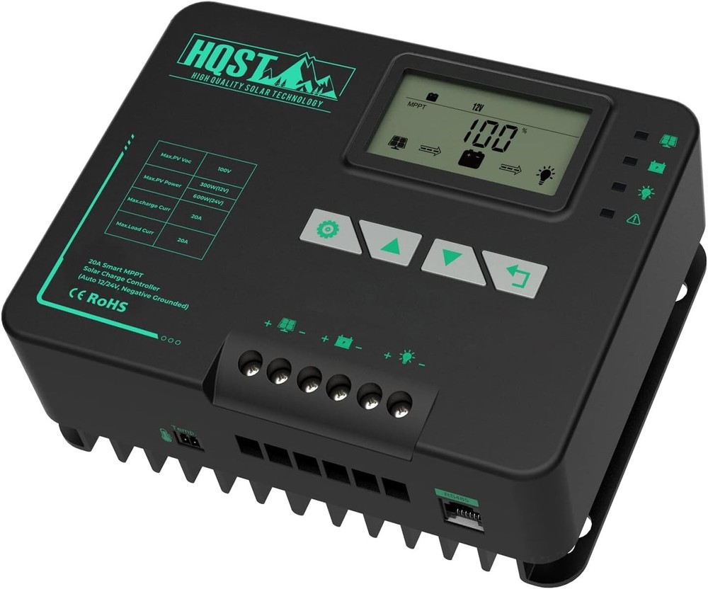 HQST MPPT Solar Charge Controller 20 Amp Negative Grounded Controller, Bluetooth