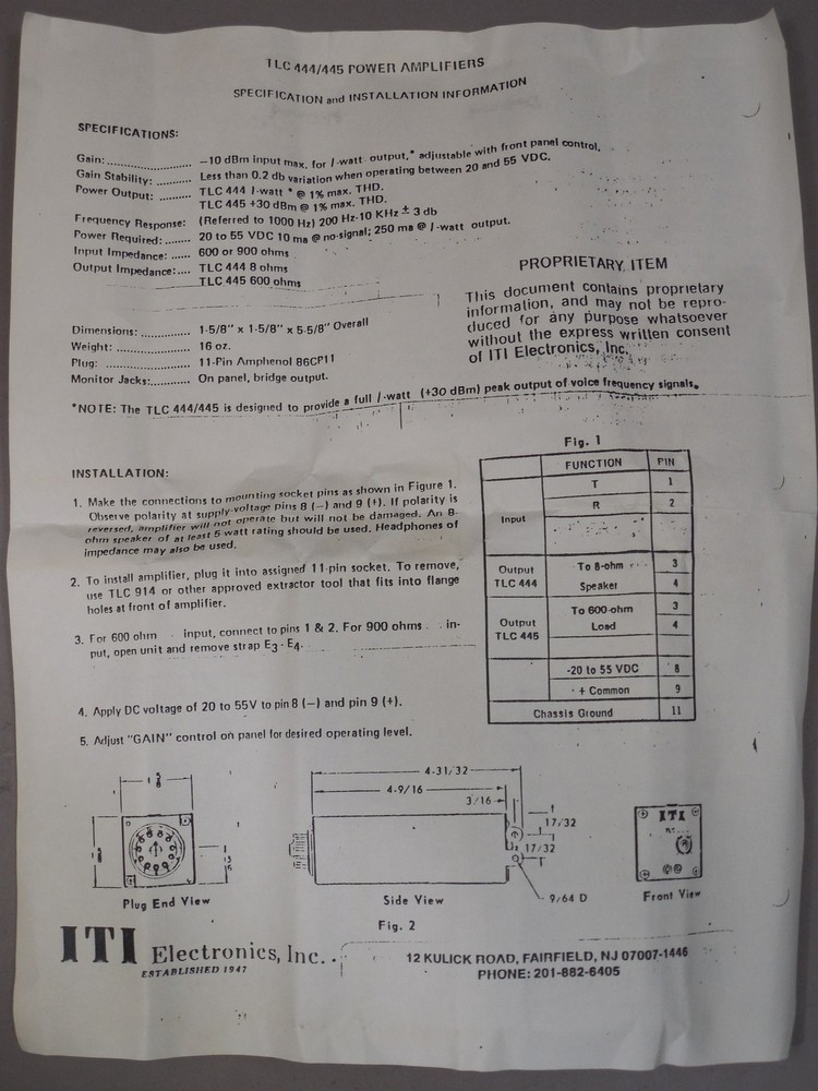 ITI Electronics TLC 444 Variable Amplifier NSN: 5830-00-140-1489