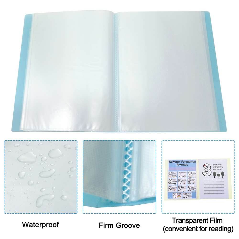 9.4x12.2" Binders with Plastic Sleeve, PP 20 Pockets Sheet Protector Blue