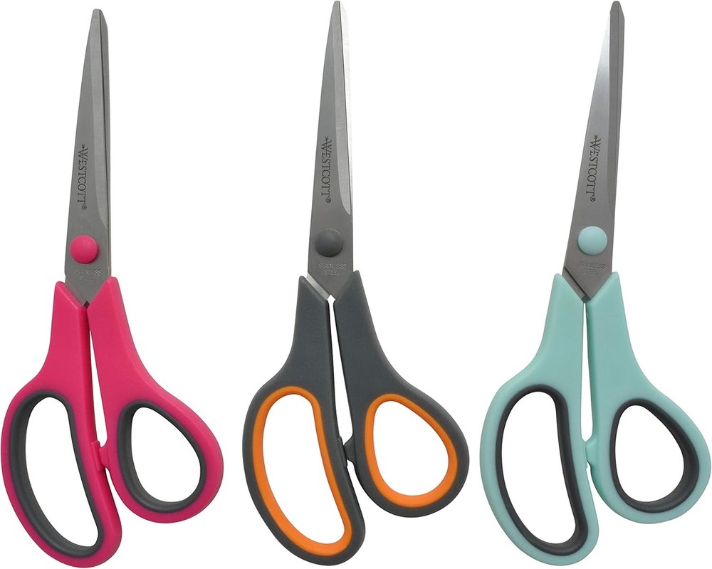 Straight Stainl Steel Soft Handle Scissors, Assorted Colors