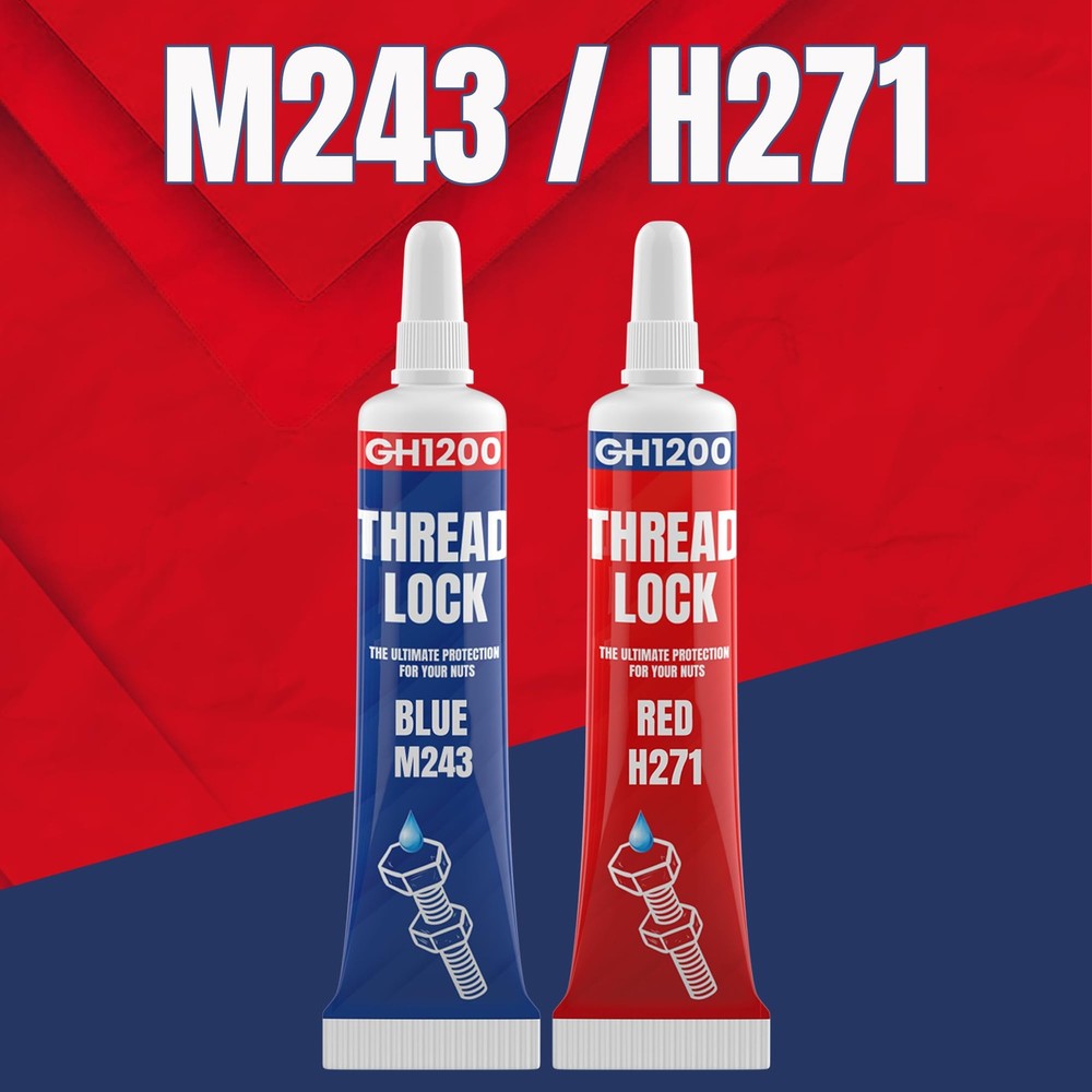 GH1200-6gx2 Pack Thread Lock Medium and Strong Strength for Nuts, Blue,Red
