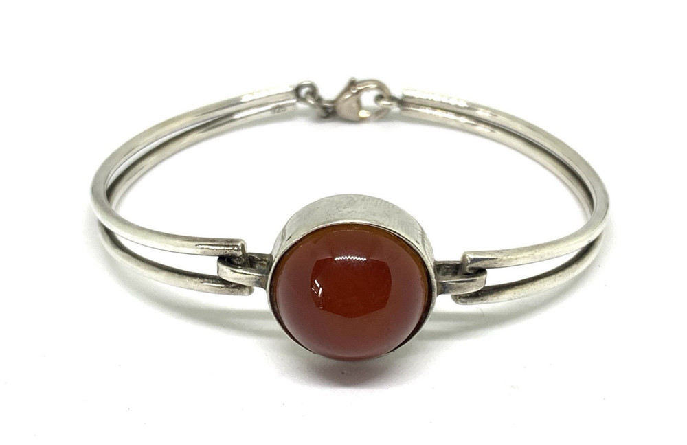 Mid century Silver and Carnelian stone bangle