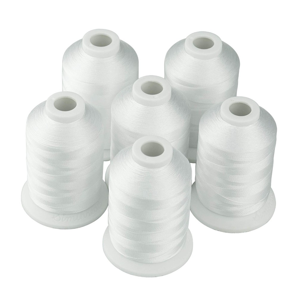 6 Spools White Polyester Machine Embroidery Thread 1000M for Home Sewing Machine