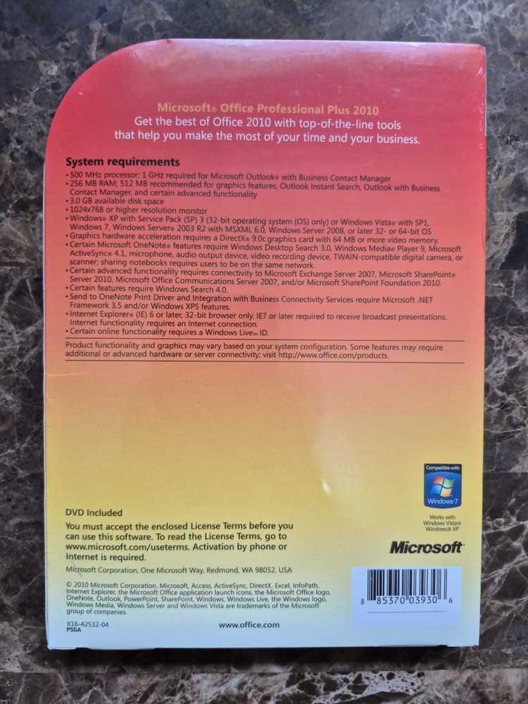 NEW SEALED Microsoft Office Professional PLUS 2010 Full Version for 2 PC