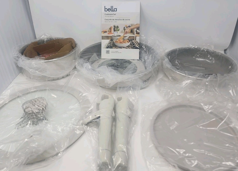 bella 8pc StoreMore Ceramic Nonstick Cookware Set Oatmilk: Induction