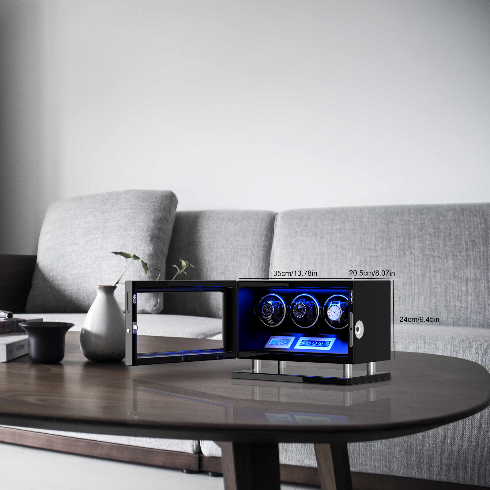 New Automatic 3 Watch Winder Fingerprint Unlock Display Watch Box LED LCD Touch