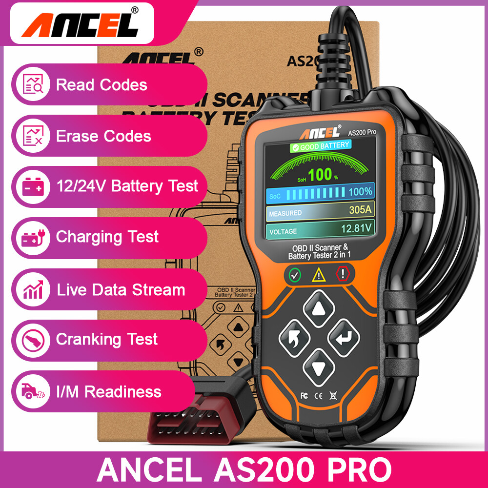 ANCEL AS200 Pro 2 In 1 OBD2 Scanner & Battery Test Diagnostic Tool Check Engine