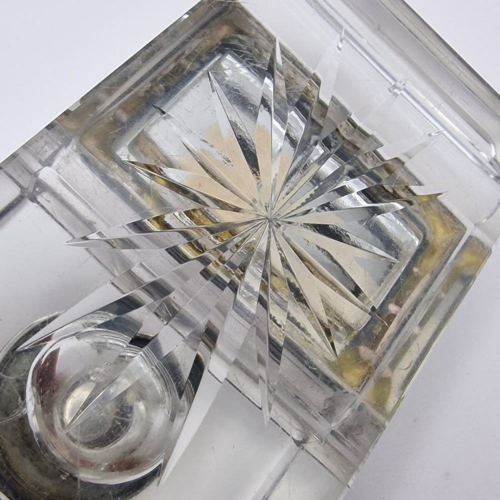Antique Edwardian Solid Silver Mounted Glass Inkwell, Stamp Box & Pen Rest