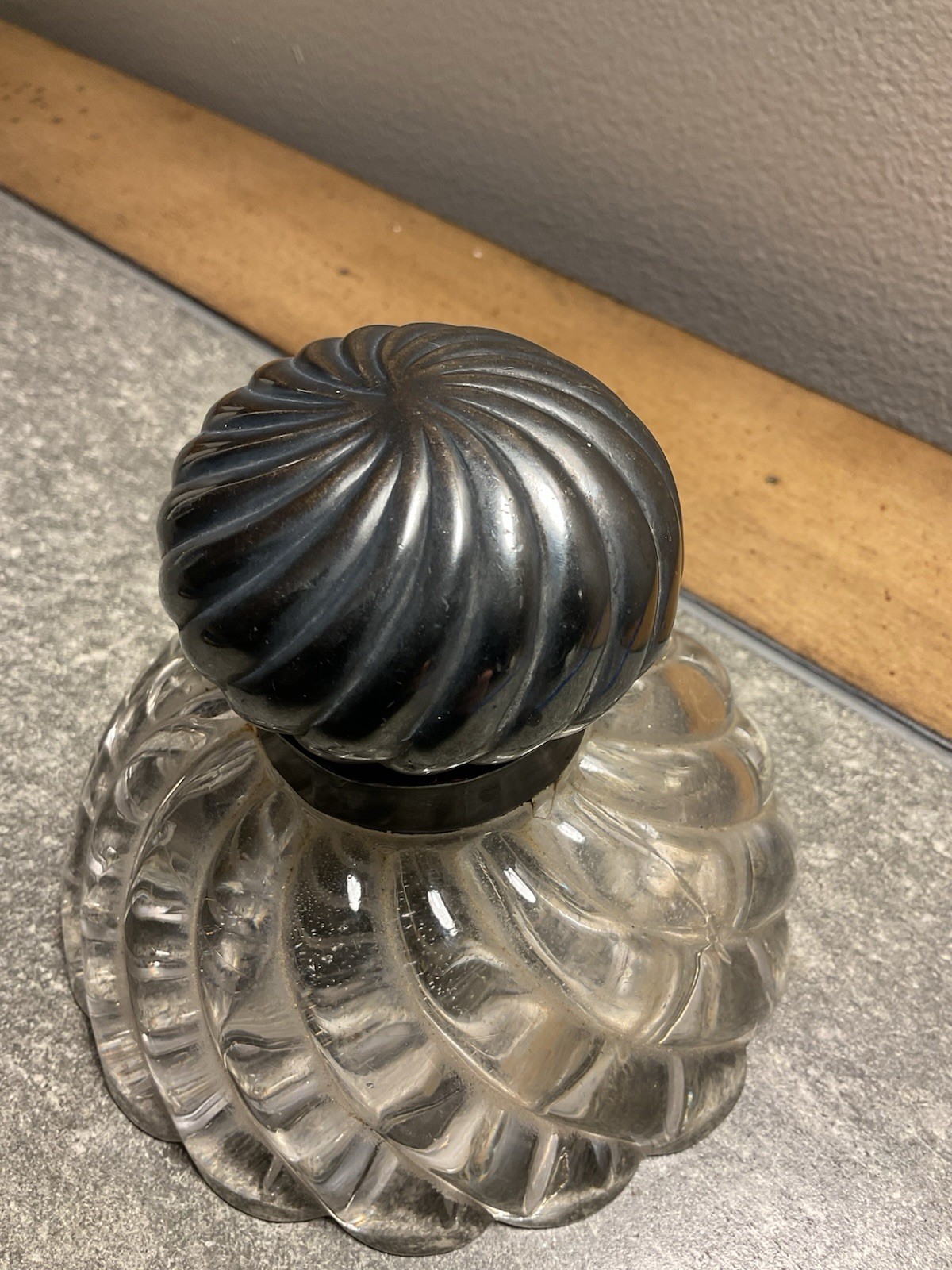 Antique Glass Inkwell Art Deco Swirled Top