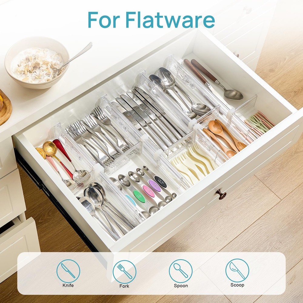 2.36” Drawer Dividers with Expandable Inserts, 12.8"-22.3" Adjustable Kitchen...