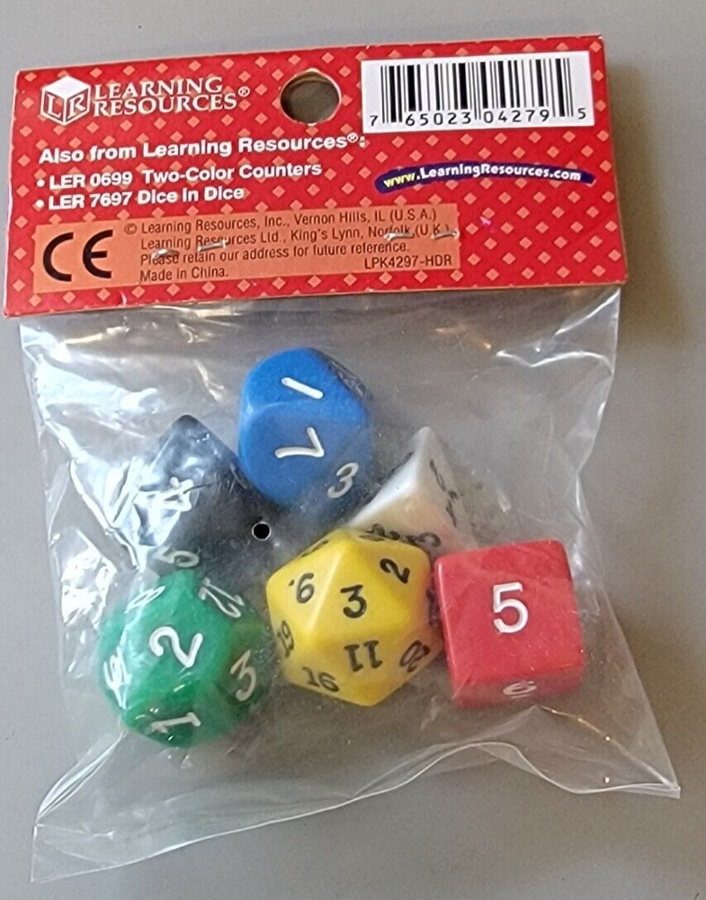 NEW Learning Resources Polyhedra Dice 5 Dice 4, 6, 8, 10, 20 Sided Dice