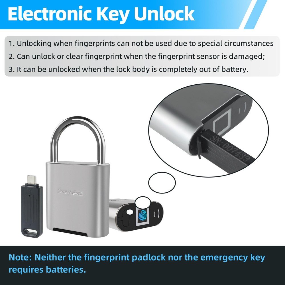 KENRONE Fingerprint Padlock, Biometric Smart Lock, Silver, Waterproof Locker ...