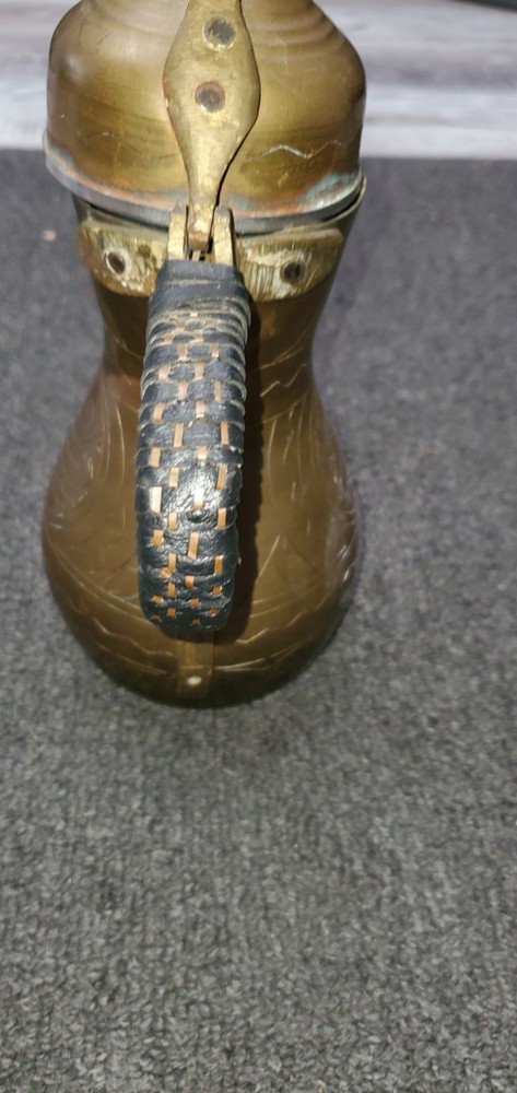Middle Eastern Brass Coffee Pot/Teapot with leather wrapped handle