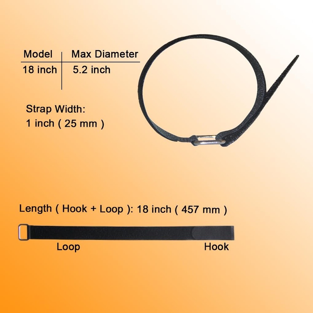 VIGAER 18in Reusable Nylon Hook Loop Cable Ties w/ Buckle - 12 Pack