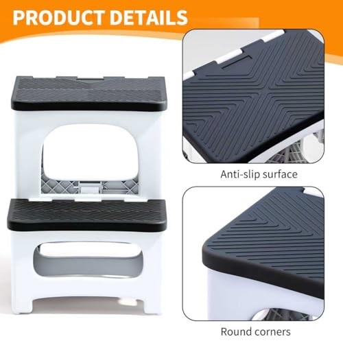 2 Step Stool Foldable, Non-Slip Steps, Folding Step Stool for Adults & White