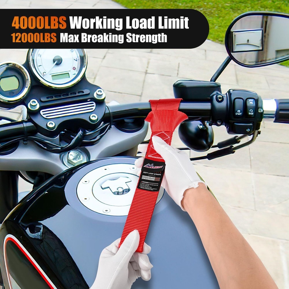 Nilight Motorcycle Tie Down Straps Max Break Strength 12000Lbs Red