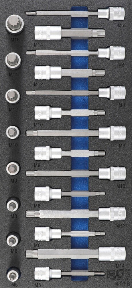 BGS Workshop Trolley Insert 1/3: Bit Insert Set | Internal Multi-Tooth (for XZN) | 22-t