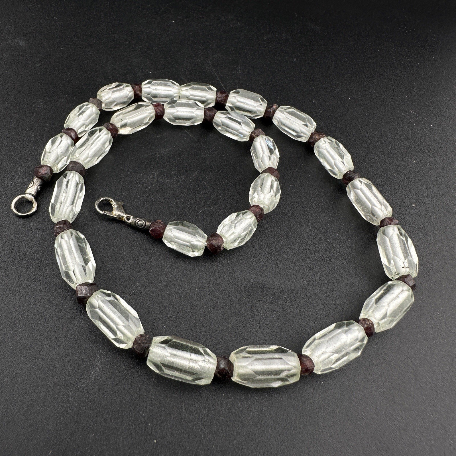 Stunning Vintage Himalayan Diamond Quartz With Garnet Beads Beautiful Necklace