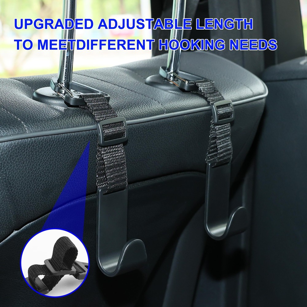 Headrest Hooks for Car Adjustable 4 Pack Vehicle Seat Back Organizer Storage ...