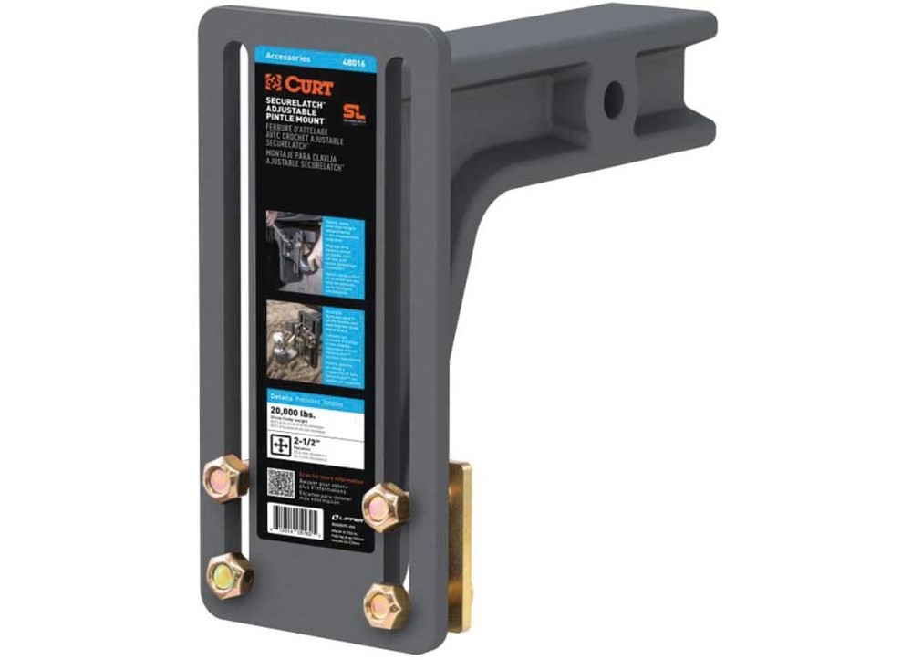 Curt 48016 Securelatch Adjustable Pintle Mount 2-1/2" Shank 20000lb